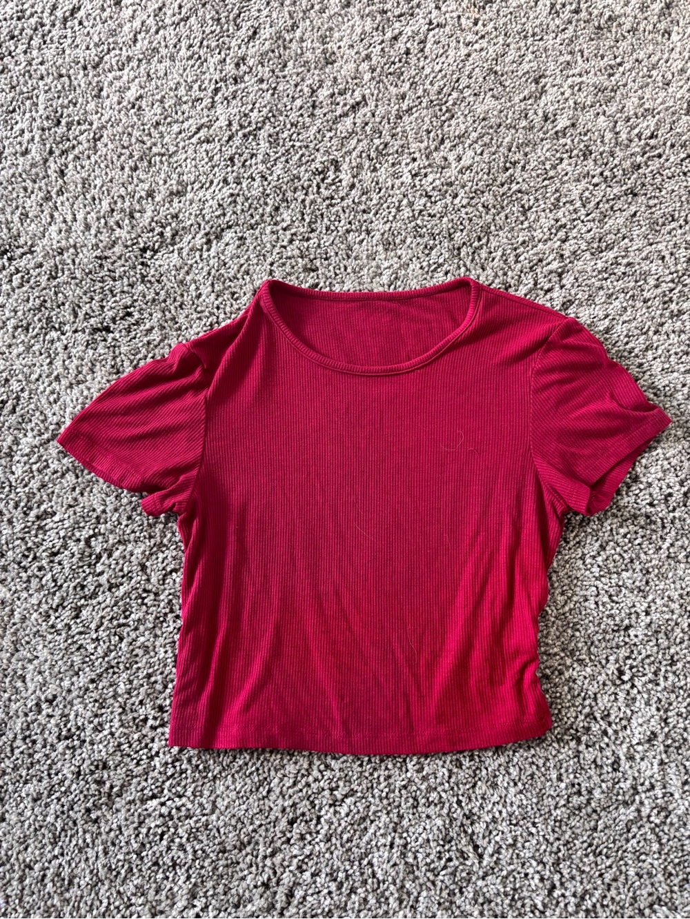 Ribbed Short Sleeve Crop Top - Raspberry Pink - Picture 7 of 8